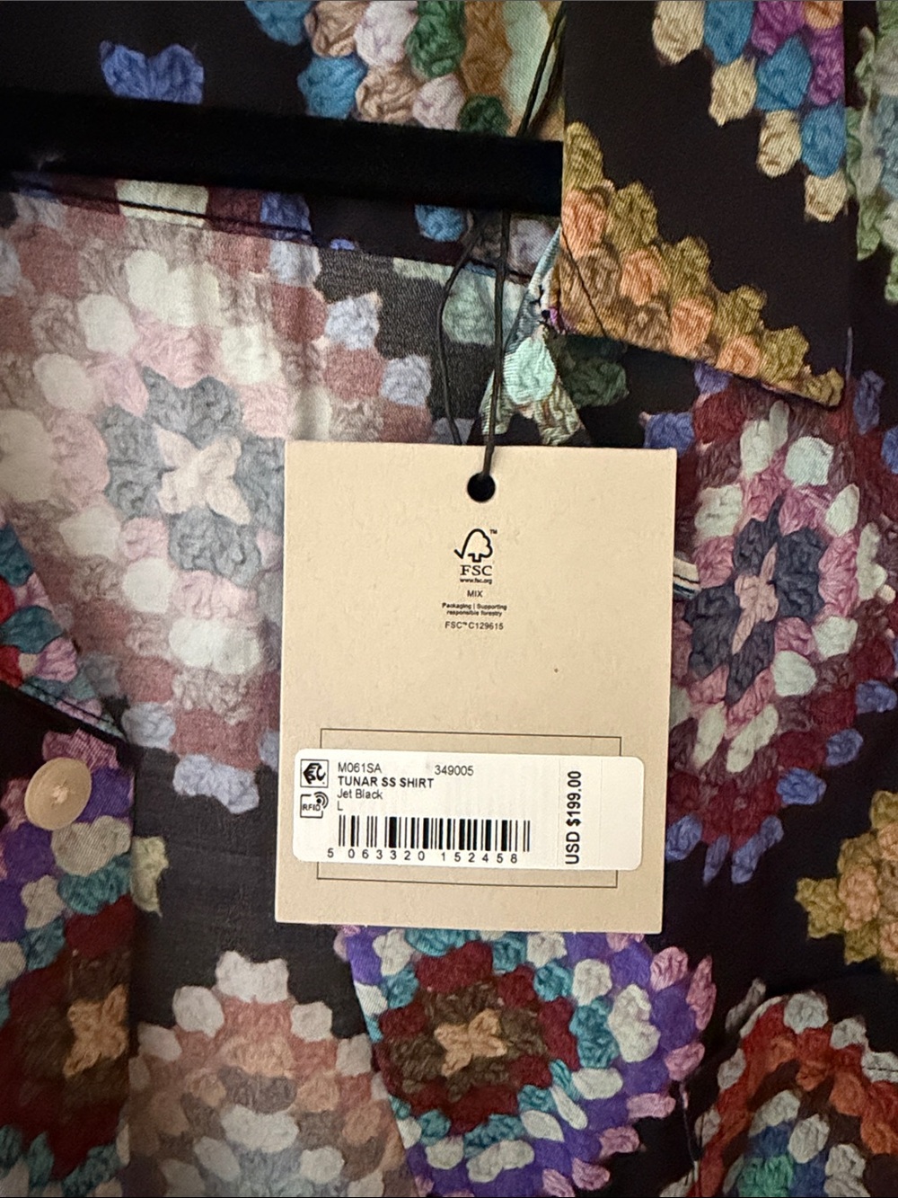 All Saints Black Short Sleeve shirt with Multicolor Geometric Quult Print - Picture 4 of 4